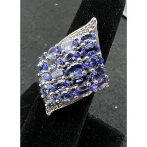 Vintage Sterling Silver Tanzanite Cluster Statement Cocktail Ring Size 6